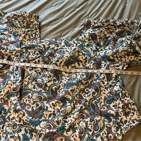 Terra & Sky Women's Plus Size Square Neck Paisley Blue Peasant Top Size 1X - Picture 11 of 13